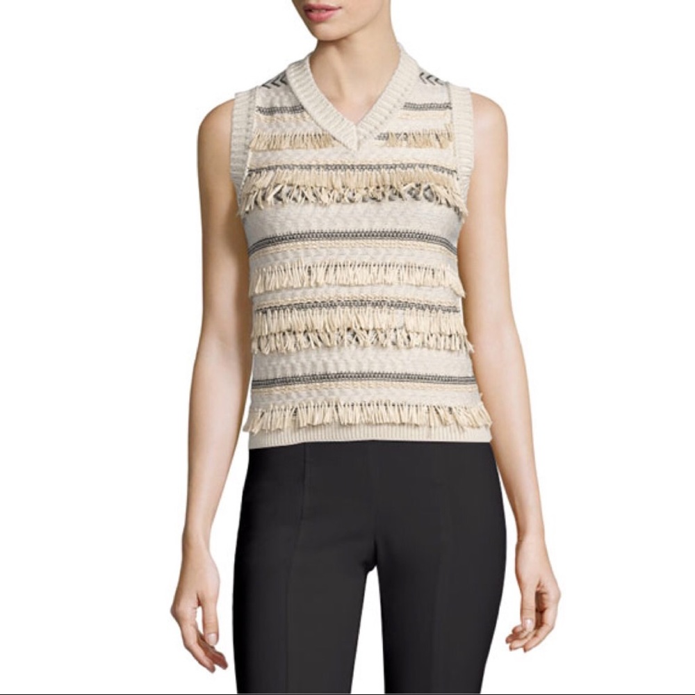 Stripe Jacquard Sweater Vest with Fringe